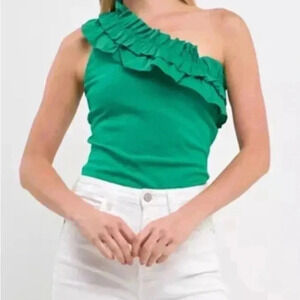 Endless Rose New with Tags Green Ruffled Asymmetrical Body Suit